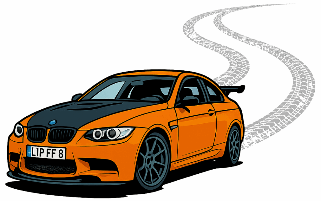 emma als comic auto mit reifenspuren durchsichtiger hintergrund