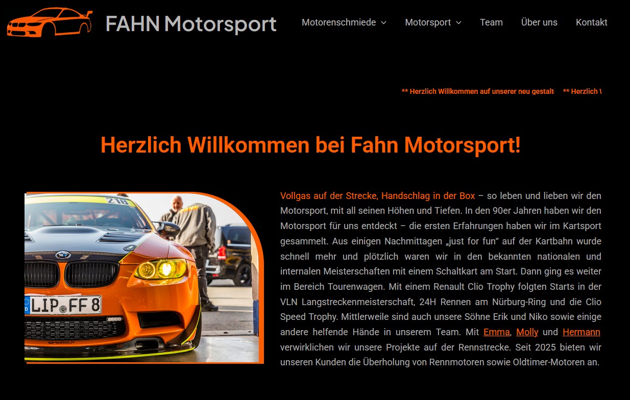 neue Homepage startseite neue Webseite fahn motorsport lemgo