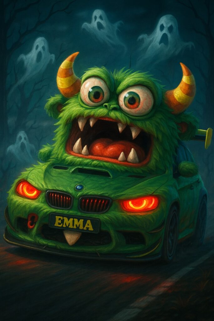 emma als grünes Flauschmonster zu halloween